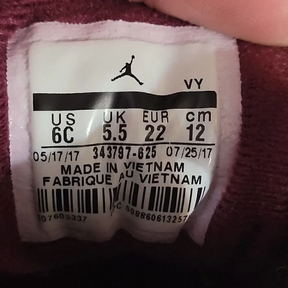 Jordan True Flight Bordeaux Toddler Shoes SZ 6C Sneaker 343797-625 Purple